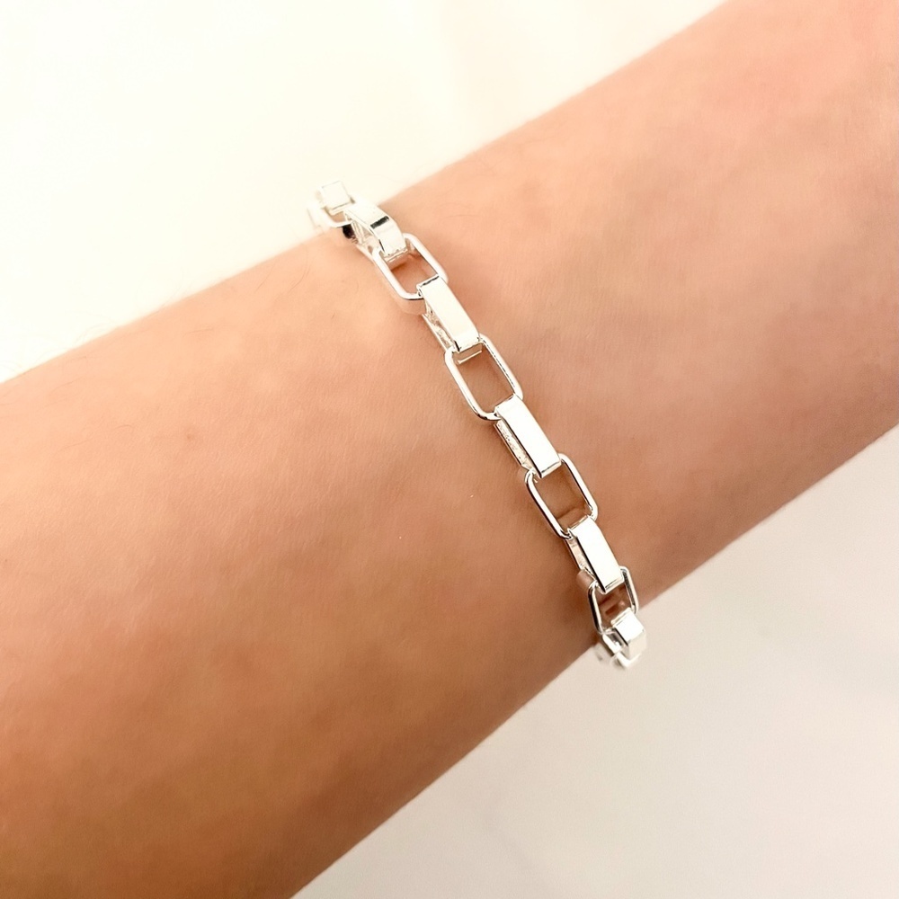 925 Sterling Silver Box Chain Bracelet Link Bracelet 8 inch Bracelet